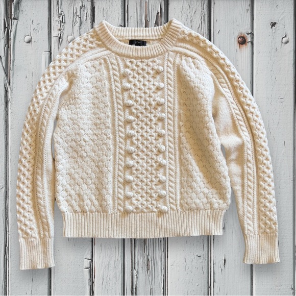 J.Crew Popcorn Cable Knit Lambswool Sweater Ivory - Picture 2 of 12